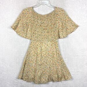 Free People Womens S Cottage Yellow Floral Florence Smocked Dress Boho Fairy